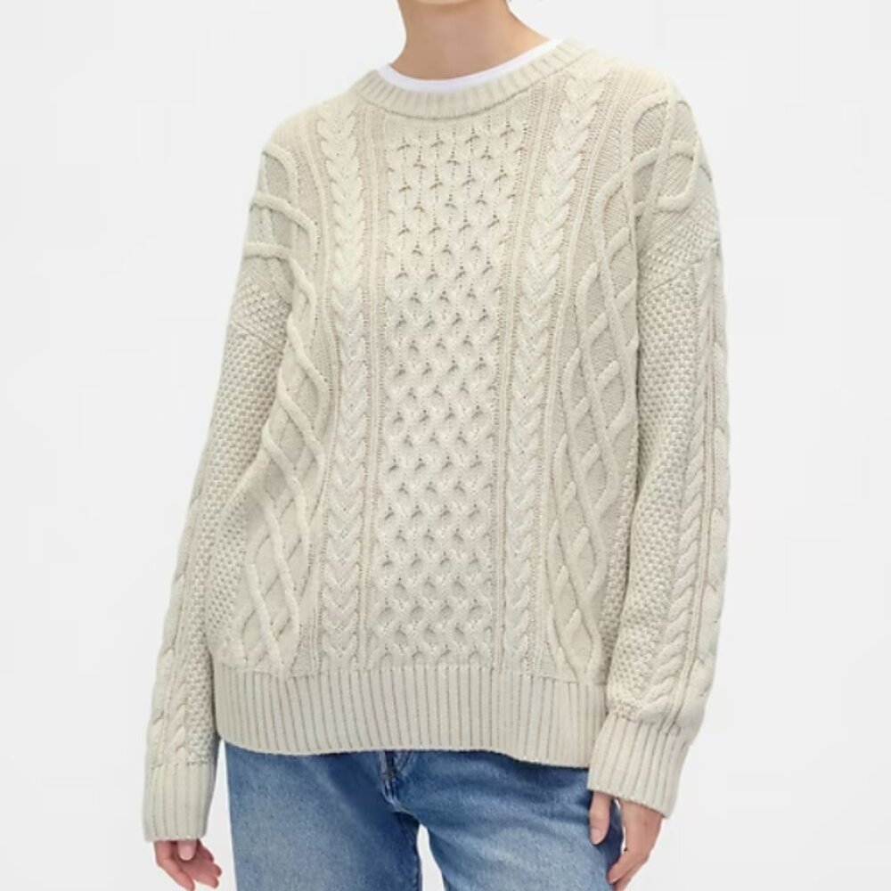 GAP 100% Cotton Oversized Cable-Knit Sweater - Cream Ivory - SMALL - NWT